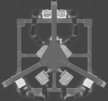 Top-down view of Orbital S cell showing coordinated multi-arm robotic systems